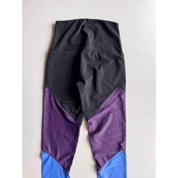 ONZIE High Rise Track Black Purple Blue Colorblock Ankle Leggings, Size S/M - Picture 9 of 15